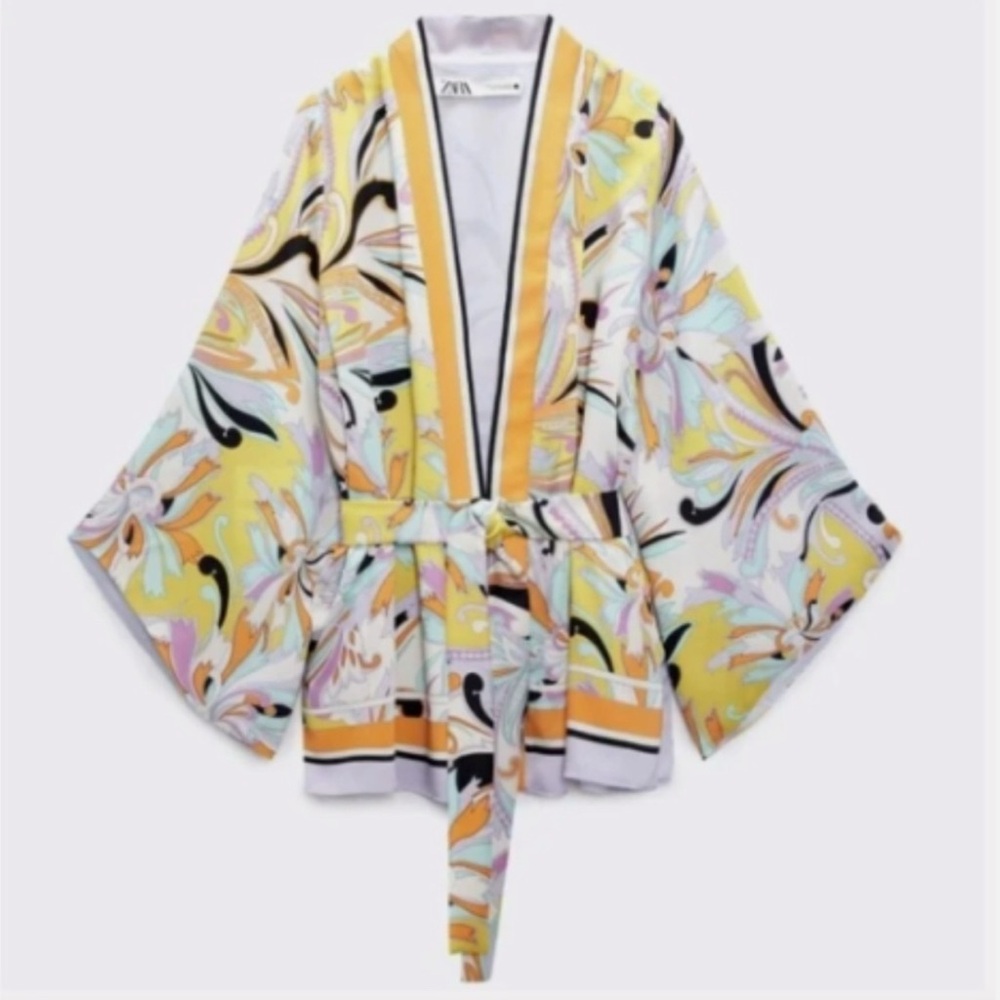 Zara Multicolor Floral Groovy Kimono Blouse